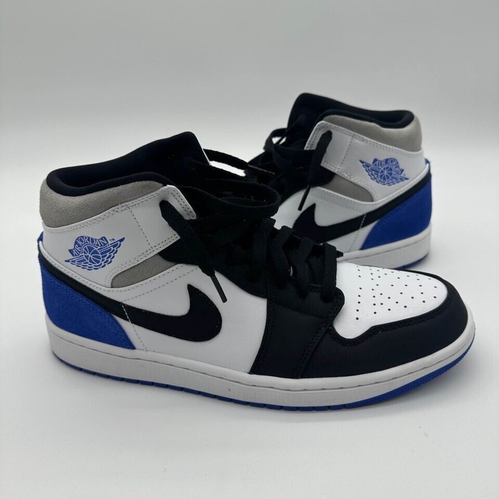 Nike Air Jordan 1 Mid SE 852542-102 Mens Size 10 Game Royal Black Toe Shoes LGIT